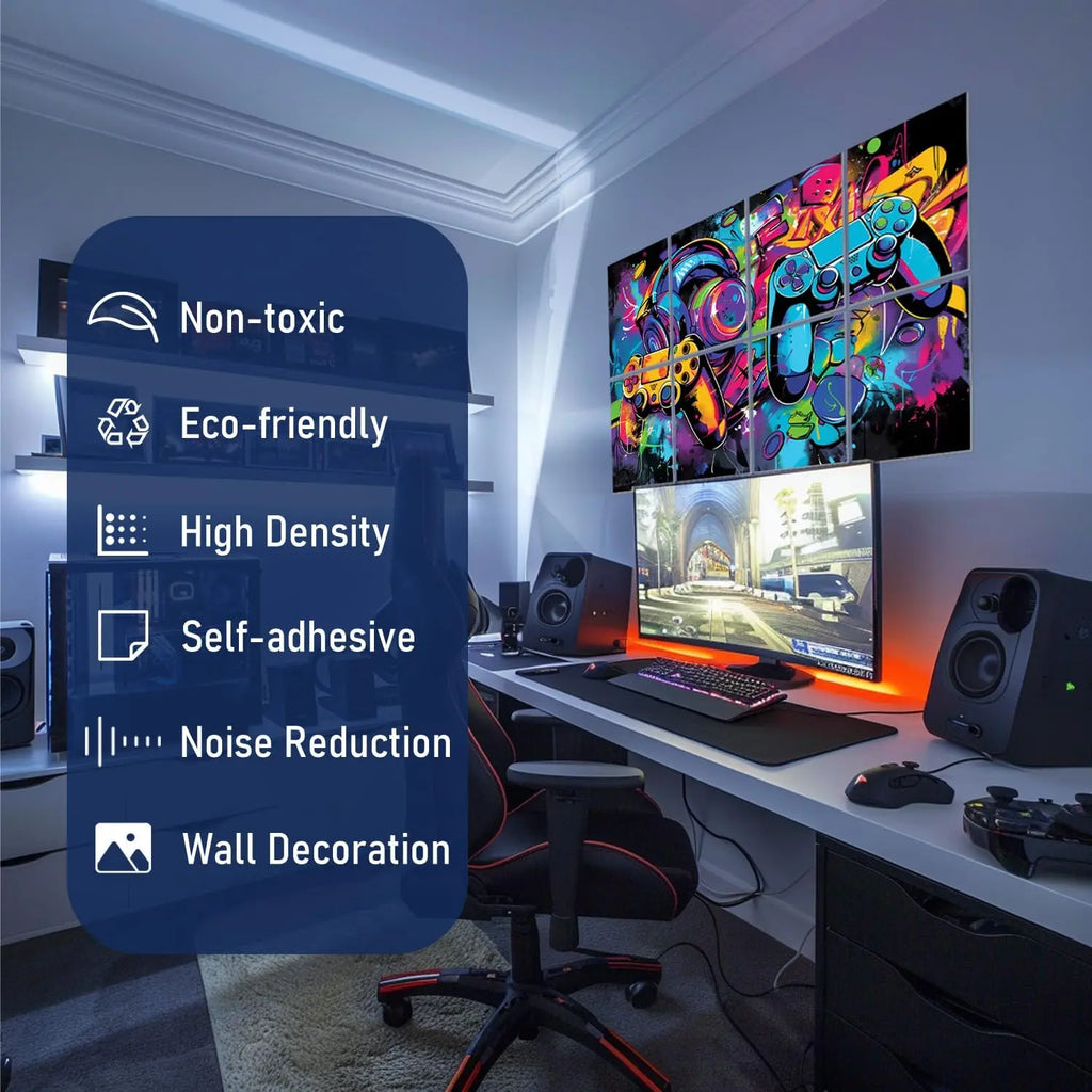 Acoustic Panels for Walls - Sound Proof Foam Tiles, Noise Reducing & Absorbing, Game Room Decor