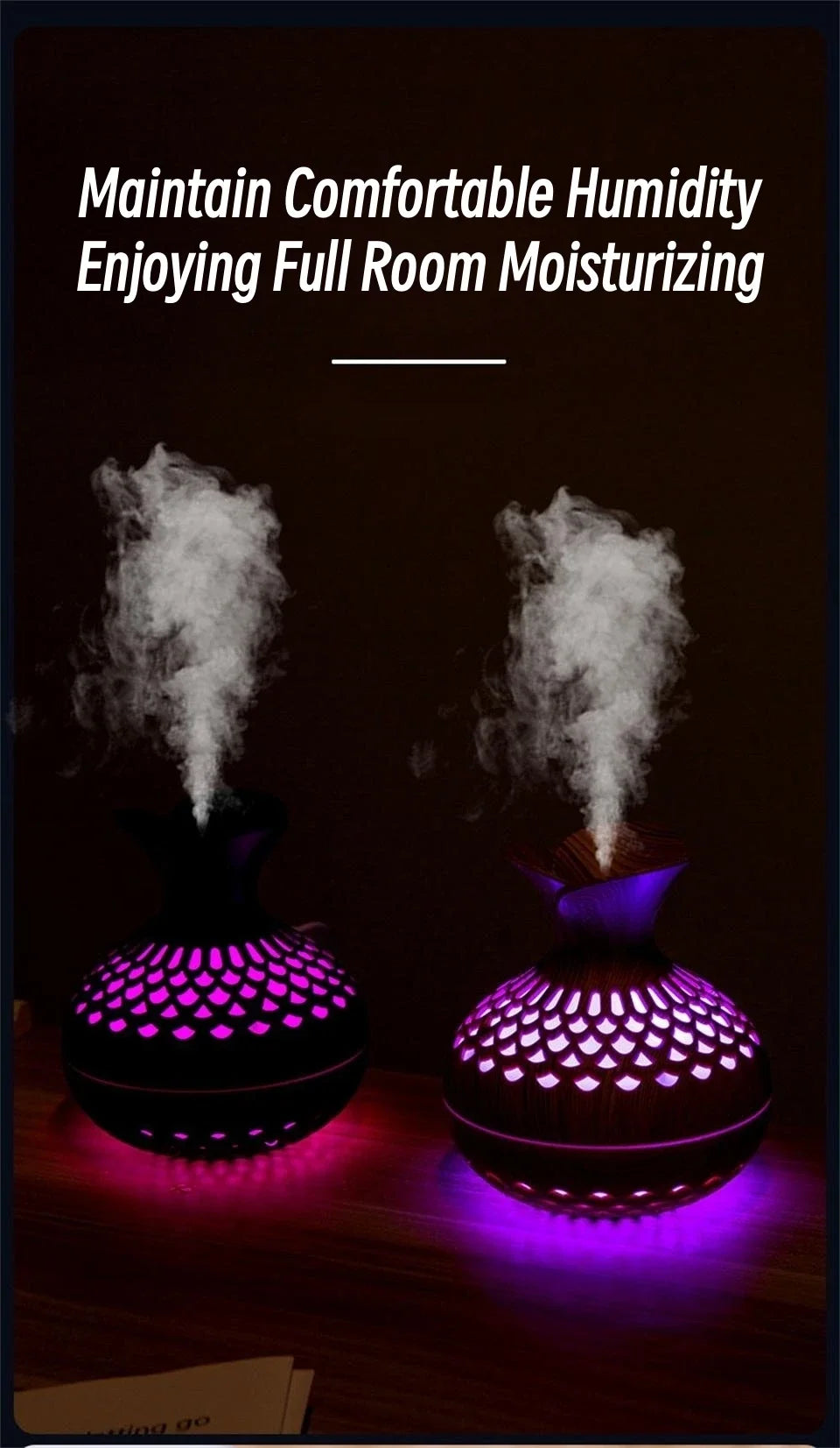 Humidificador Jarrón Veta de Madera | Difusor Ultrasónico | Purificador de Aire 🌿