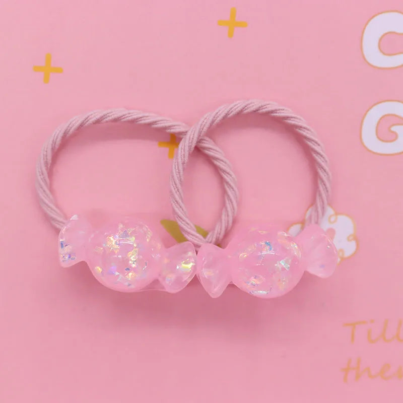 2Pcs/Set Halloween Gift Resin Strawberry Hair Accessories Colorful Hair Ties Children's Rubber Bands Kid Headband Scrunchies