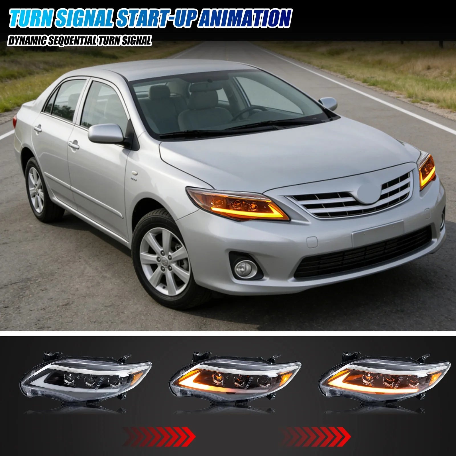Faros LED Xunder Toyota Corolla 2011-2013 | DRL | Triple Proyector | Intermitente Secuencial | Par | Plug & Play