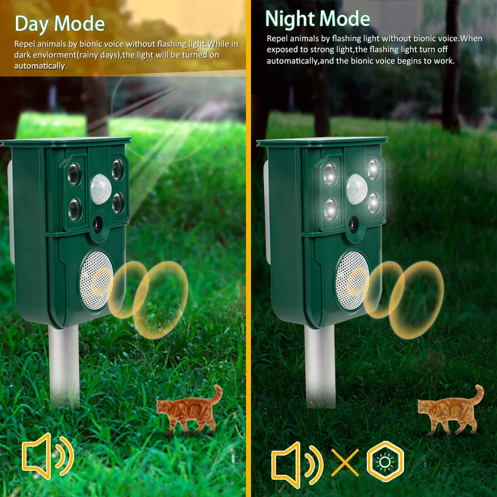 Smart Solar Ultrasonic Animal Repeller for Outdoor Use