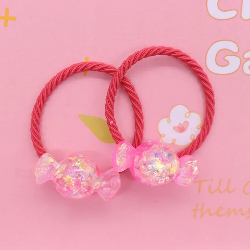 2Pcs/Set Halloween Gift Resin Strawberry Hair Accessories Colorful Hair Ties Children's Rubber Bands Kid Headband Scrunchies