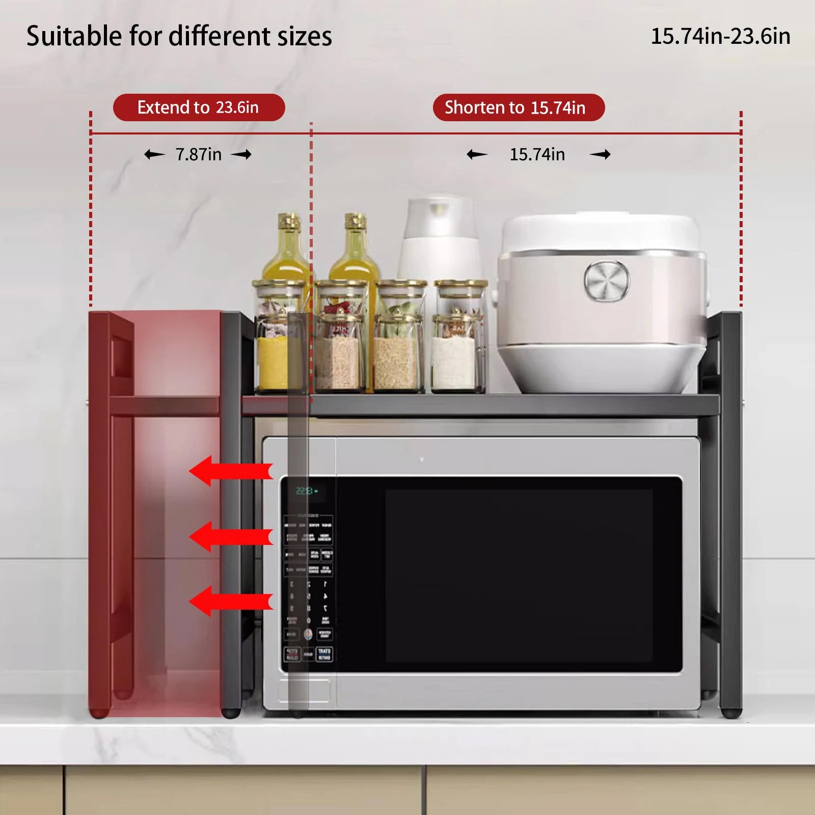 Estante Extensible para Microondas 42-64cm | Organizador de Encimera | Resistente a Humedad