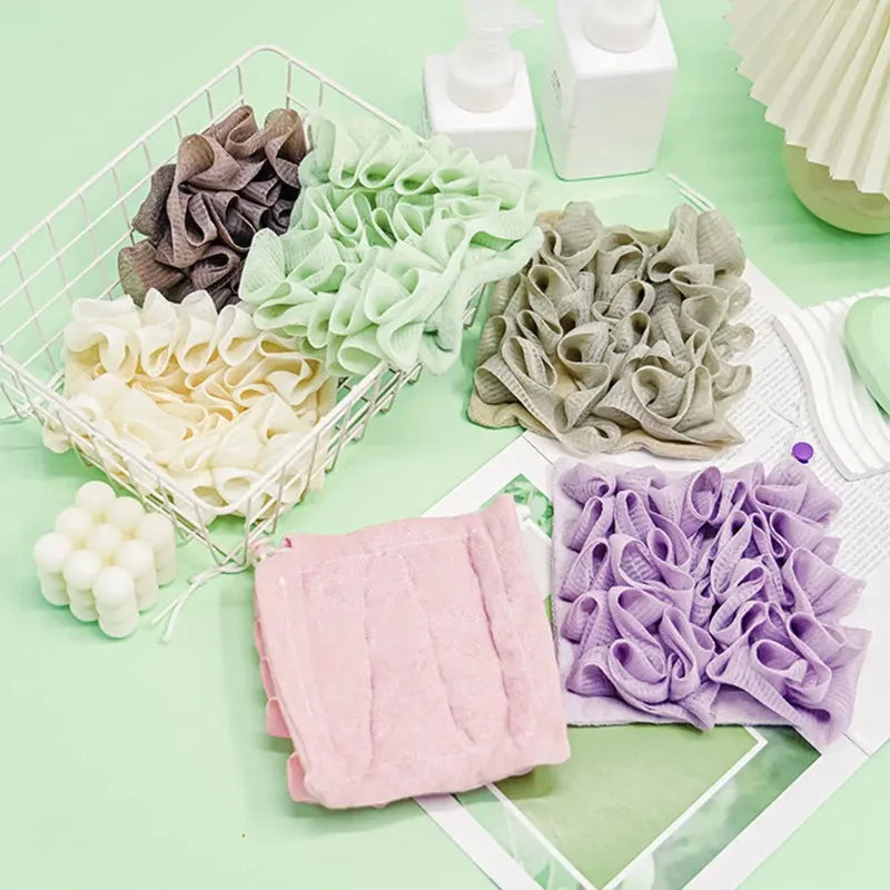 Two-in-one Bath Towel Can Put Soap Bath Ball Portable Double-sided Bath Flowers Skin Care Exfoliation Body Scrub Containers