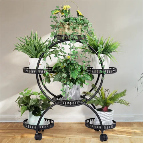 4 Layer 6 Pots Flower Holder Plant Stand Shelf 4-Wheel Free Moving Dispaly Shelf Rack Balcony