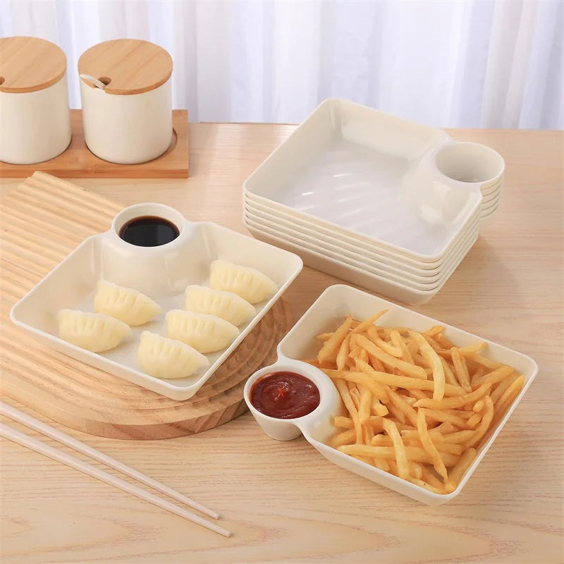 Chips and Salsa Serving Dish Plates 1/2/4pcs Reusable Chip and Dip Bowl Serving Dishes Rectangular Snack Tray with Compartments