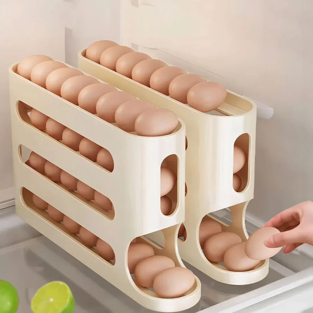 4-Layer Automatic Rolling Egg Holder | Fridge Organizer | Space-Saving Egg Dispenser
