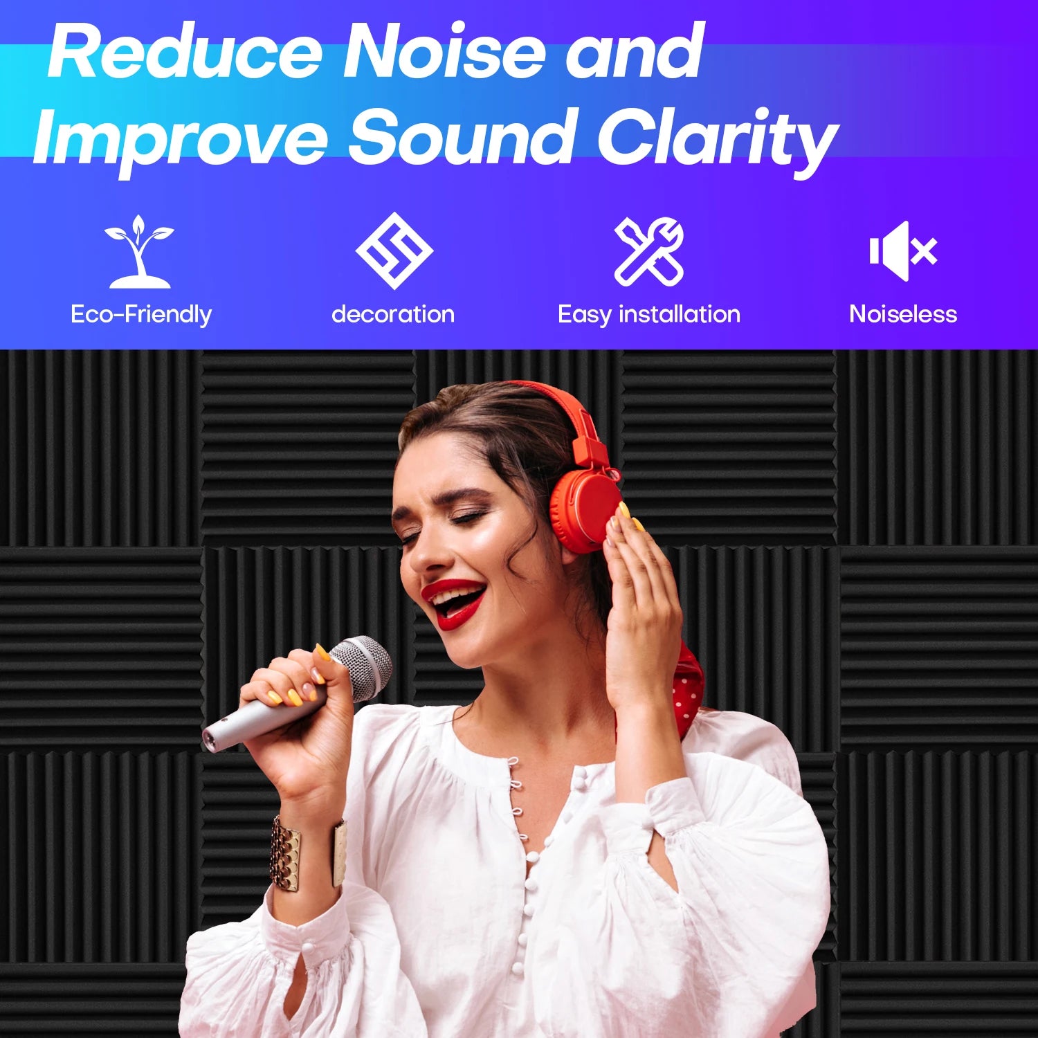 96 Pack Sound-Absorbing Foam Acoustic Foam Panels Wall Soundproofing Studio Acoustic Treatment Sound Absorbing Material