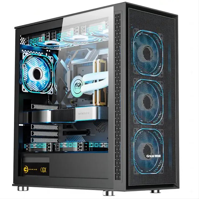 aotesier pc gaming i9 i7 computer acrylic  light strip front panel top power supply side transparent chassis game atx host box