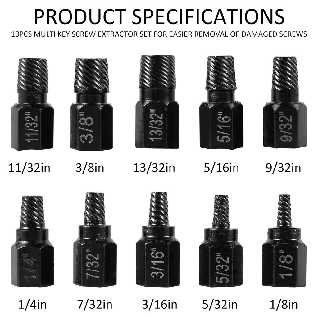 10Pcs Screw Extractor Kit Alloy Steel Damaged Screw Remover  Metal Drill Bits Broken Bolt Stud Remover Hand Tools Set