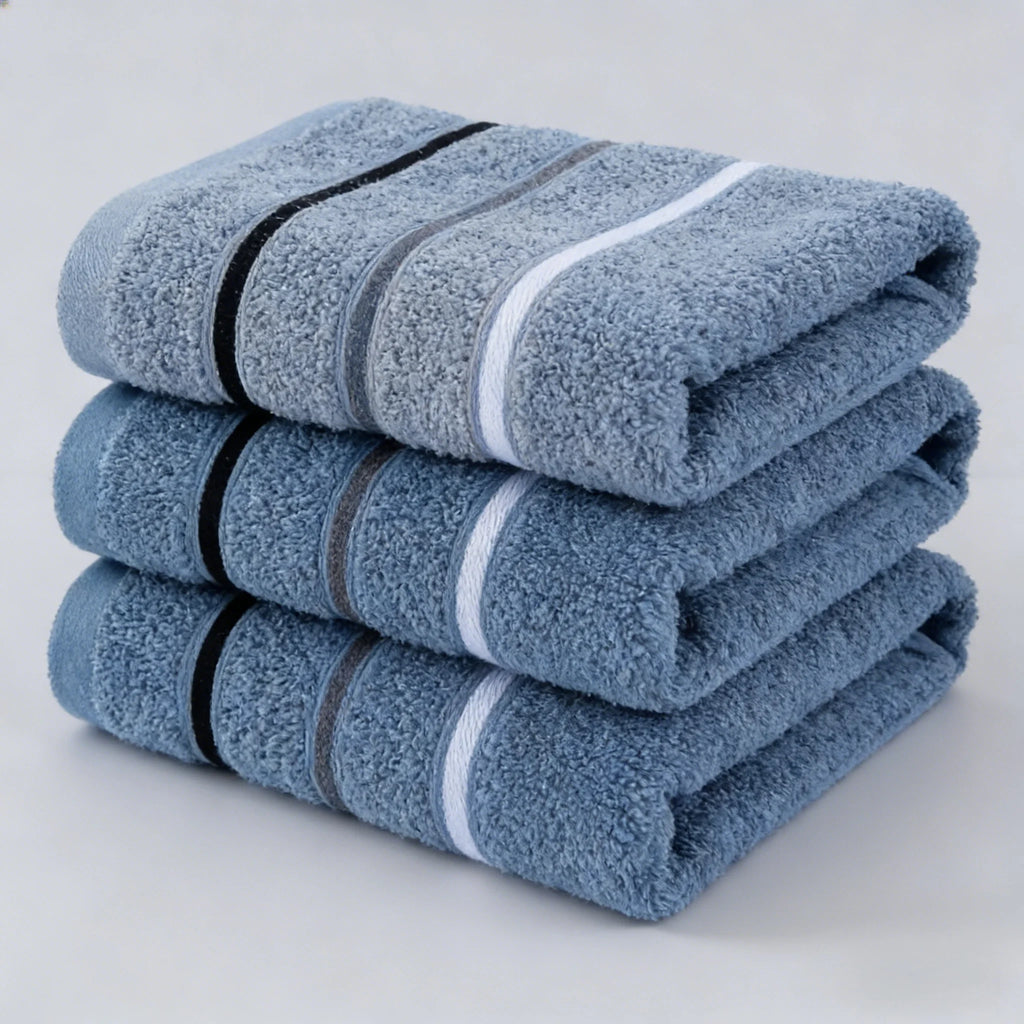2Pcs Blue Three-Stripe Gym Towels – Soft Quick-Drying Towels with Classic Design for Fitness and Travel