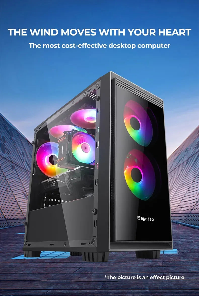 aotesier pc gaming i9 i7 computer acrylic  light strip front panel top power supply side transparent chassis game atx host box