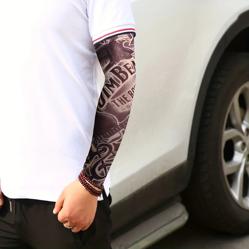 6Pcs Summer Thin Ice Slide Fiber Tattoo Arm Sleeve - Unisex Wear Resistant Cooling Arm Guard