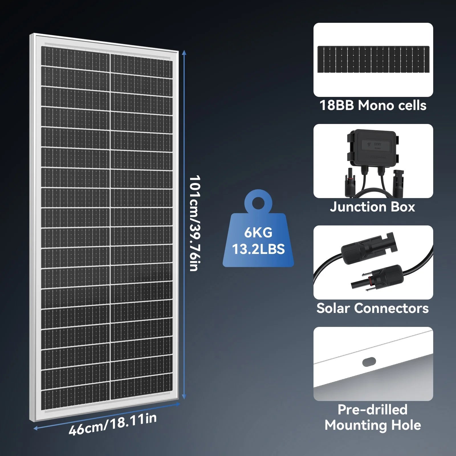 RVPOZWER 12.8V 100W Rigid Solar Panel 18BB N-Type Solar Cells Monocrystalline Silicon Waterproof Solar Panel Home/RV