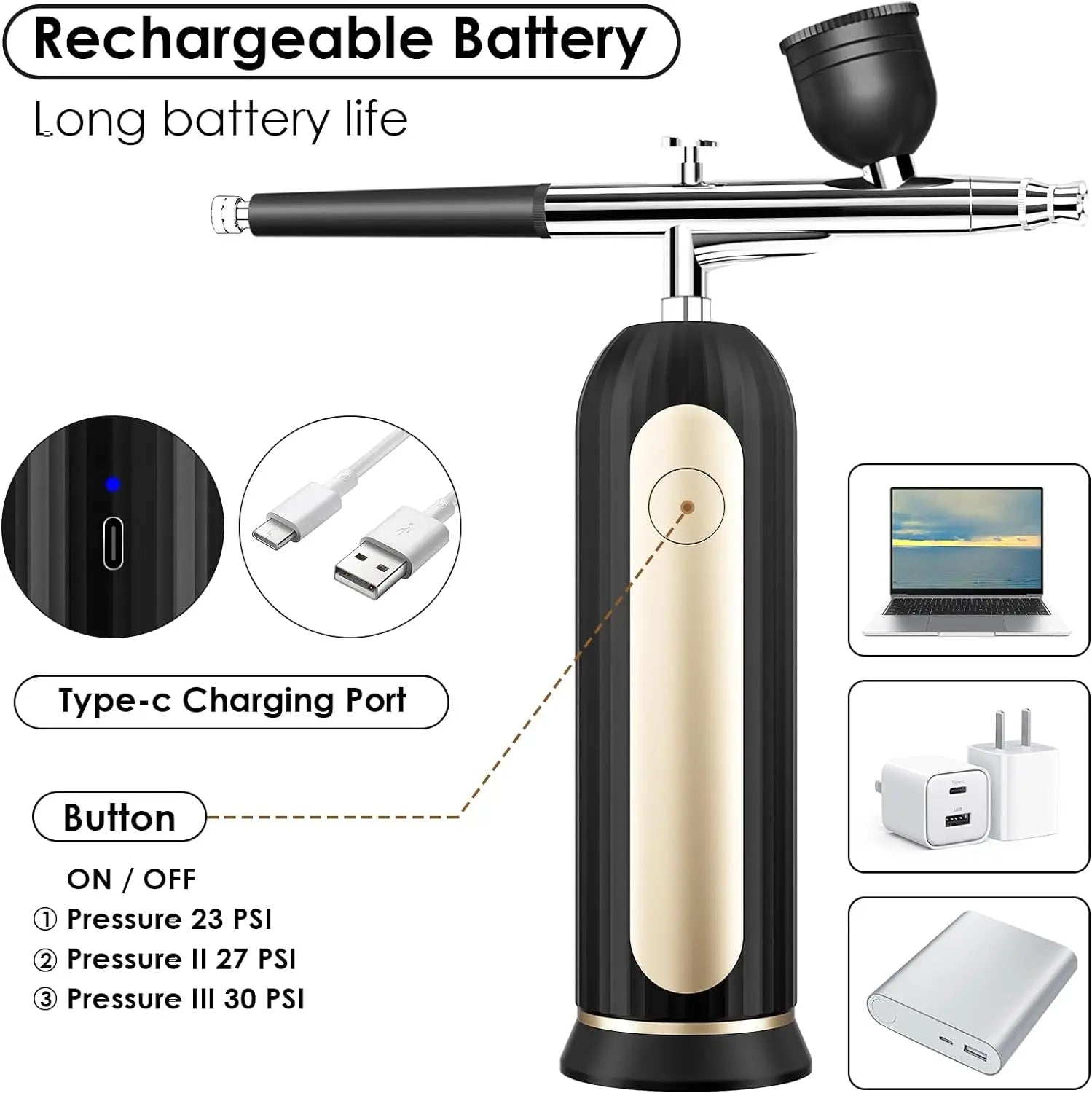 Cordless Airbrush Kit with Compressor For Nail- Portable Handheld Auto Airbrush Gun Set for Makeup Painting Cake De