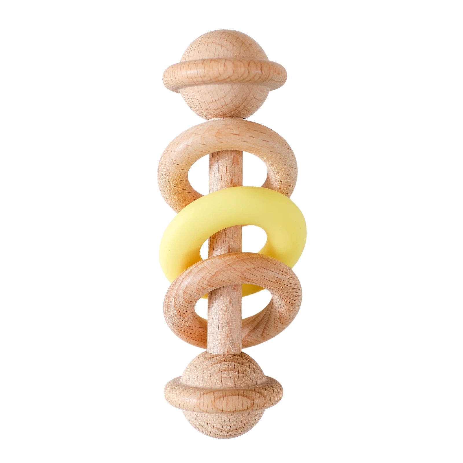Wooden Rattle Silicone Ring — Sensory Baby Toy | 0-12 Months Gift