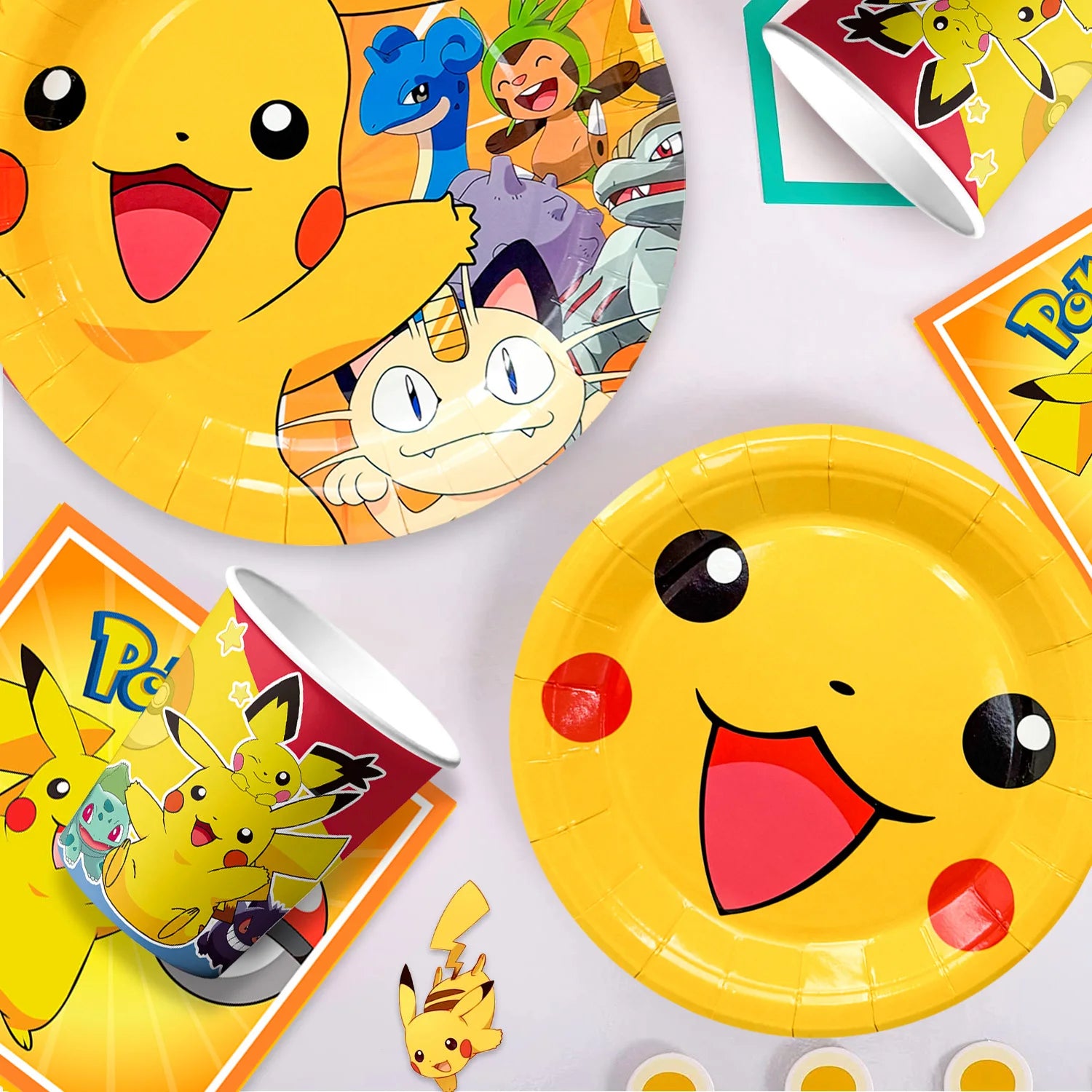 Pokemon Party Tableware,114 Pcs Pokemon Birthday Party Decorations- Pikachu Tablecloth Banner Plates etc Pokemon Party Supplies
