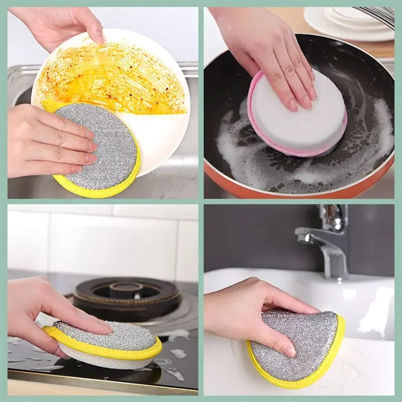 10PCS Double-Sided Dishwashing Sponges, Reusable Kitchen Cleaning Brushes for Pots, Pans & Dishes, Household Cleaning Tools