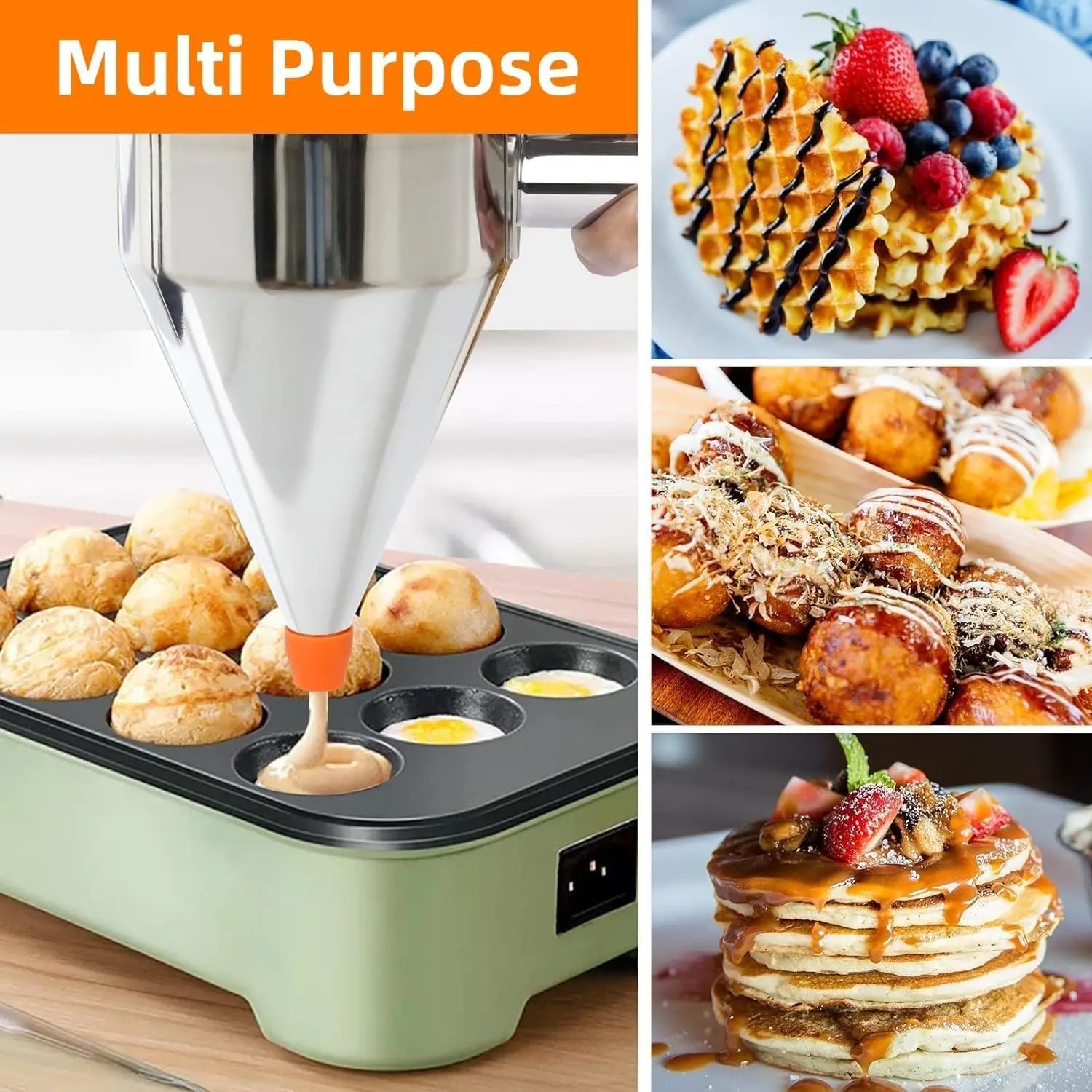 Dispensador de Masa para Pancakes con 4 Boquillas | Acero Inoxidable | Repostería 🥞