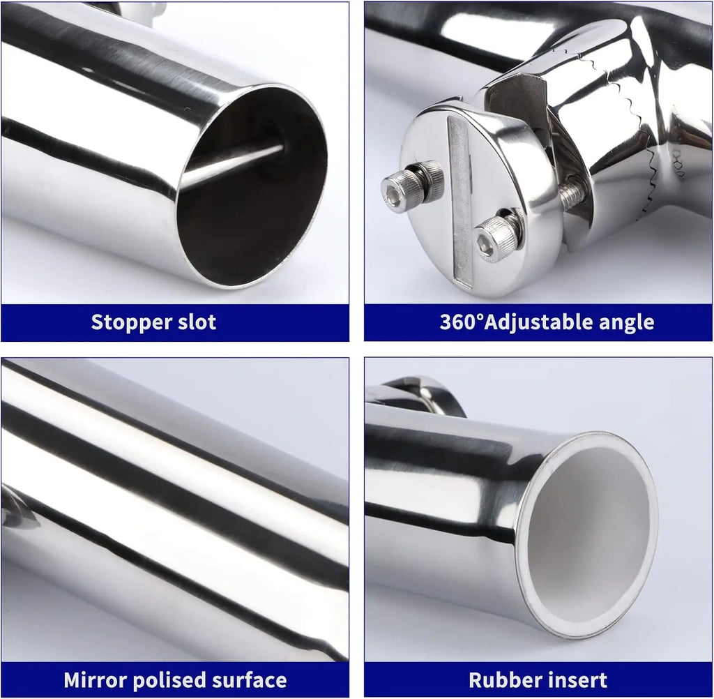 2PCS Adjustable Fishing Rod Holders, 316 Stainless Steel Clamp for 7/8" to 1" Rail, Tournament Style