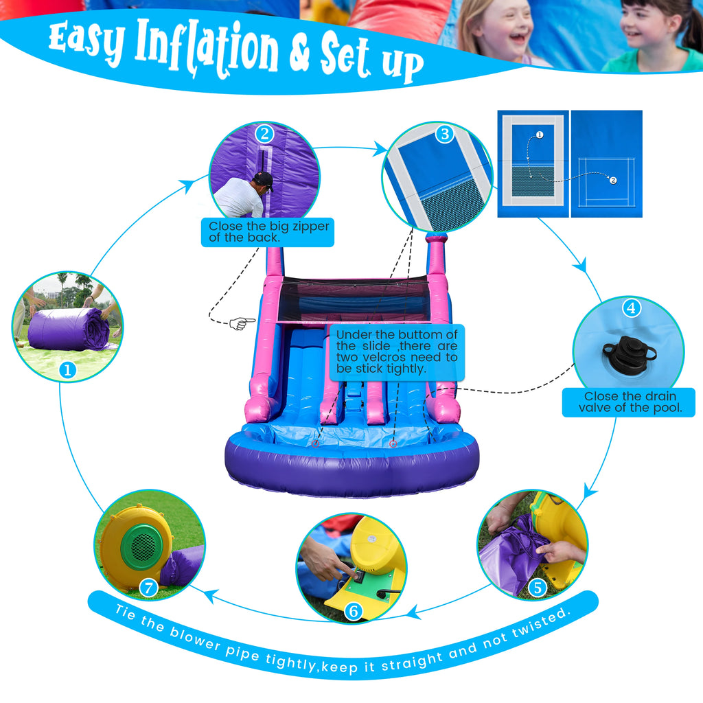 Tobogán Doble Inflable Comercial 6.4m con Piscina | PVC | Parque Infantil 🎉 - Firu Total Sales