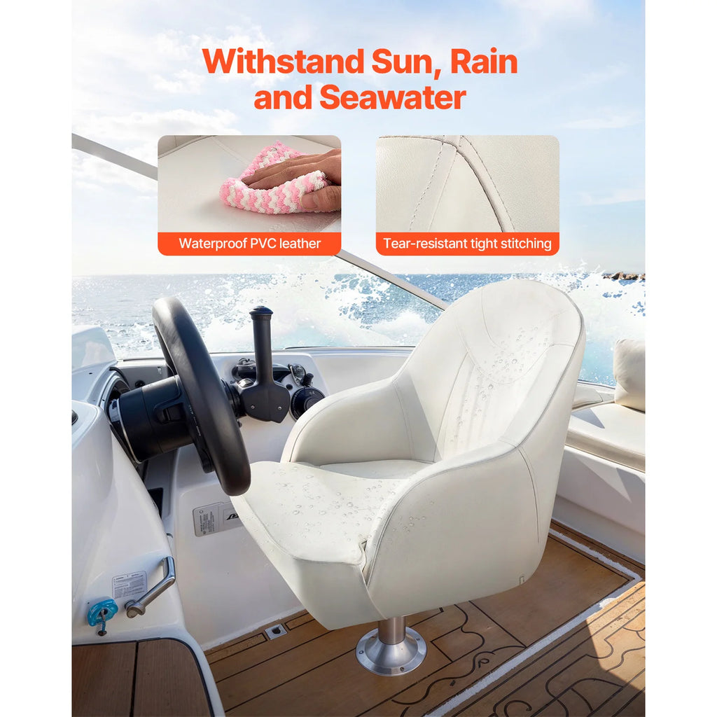 SucceBuy Boat Seat High/Low Backrest Boat Seat Captain Bucket Seat with Thickened Sponge Cushion&Waterproof PVC Leather for Ship