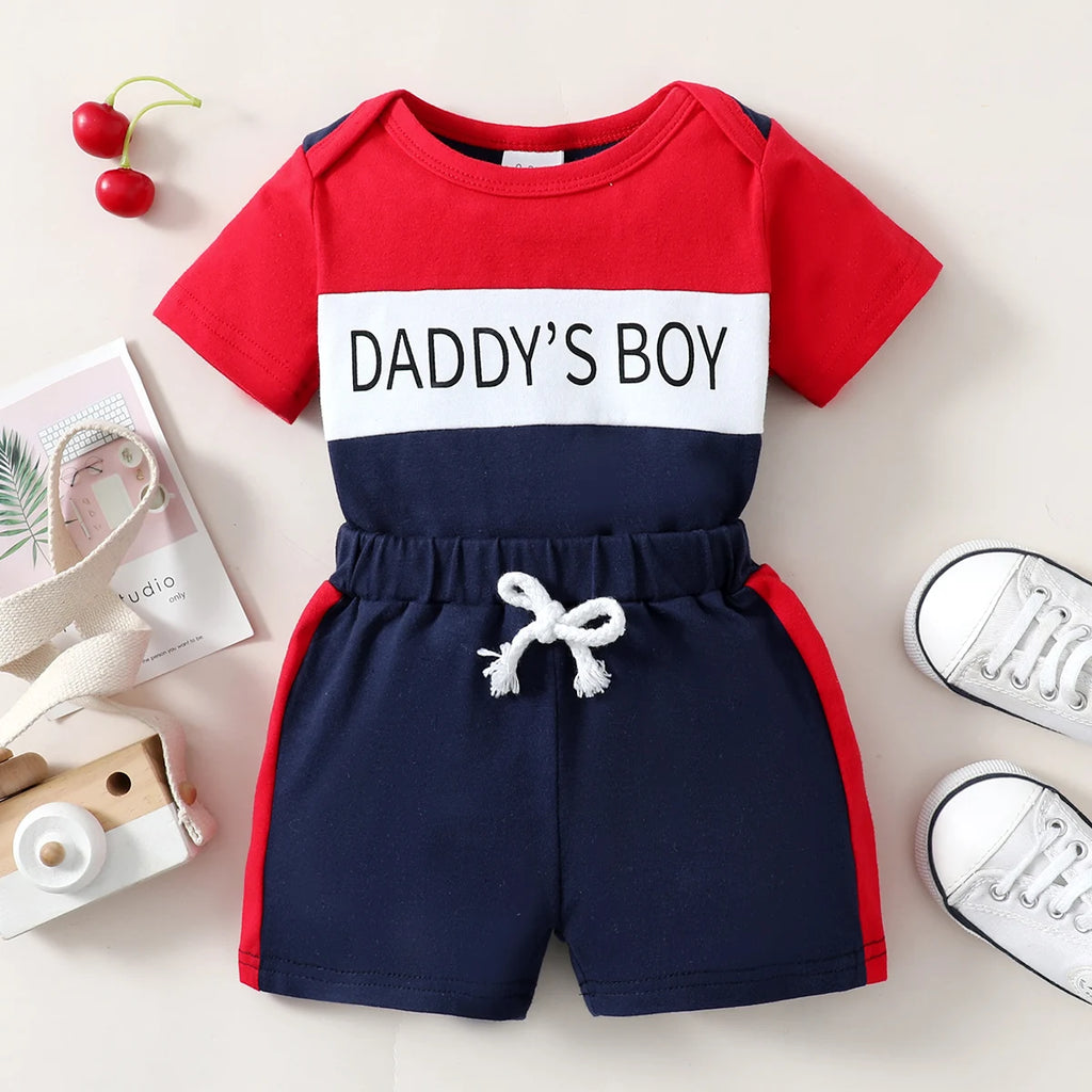 3-24 Months Baby Boys Clothes Set Short Sleeve Letter Top Bodysuit +Shorts Toddler Boy Summer Fashion Sport 2PCS Outfit