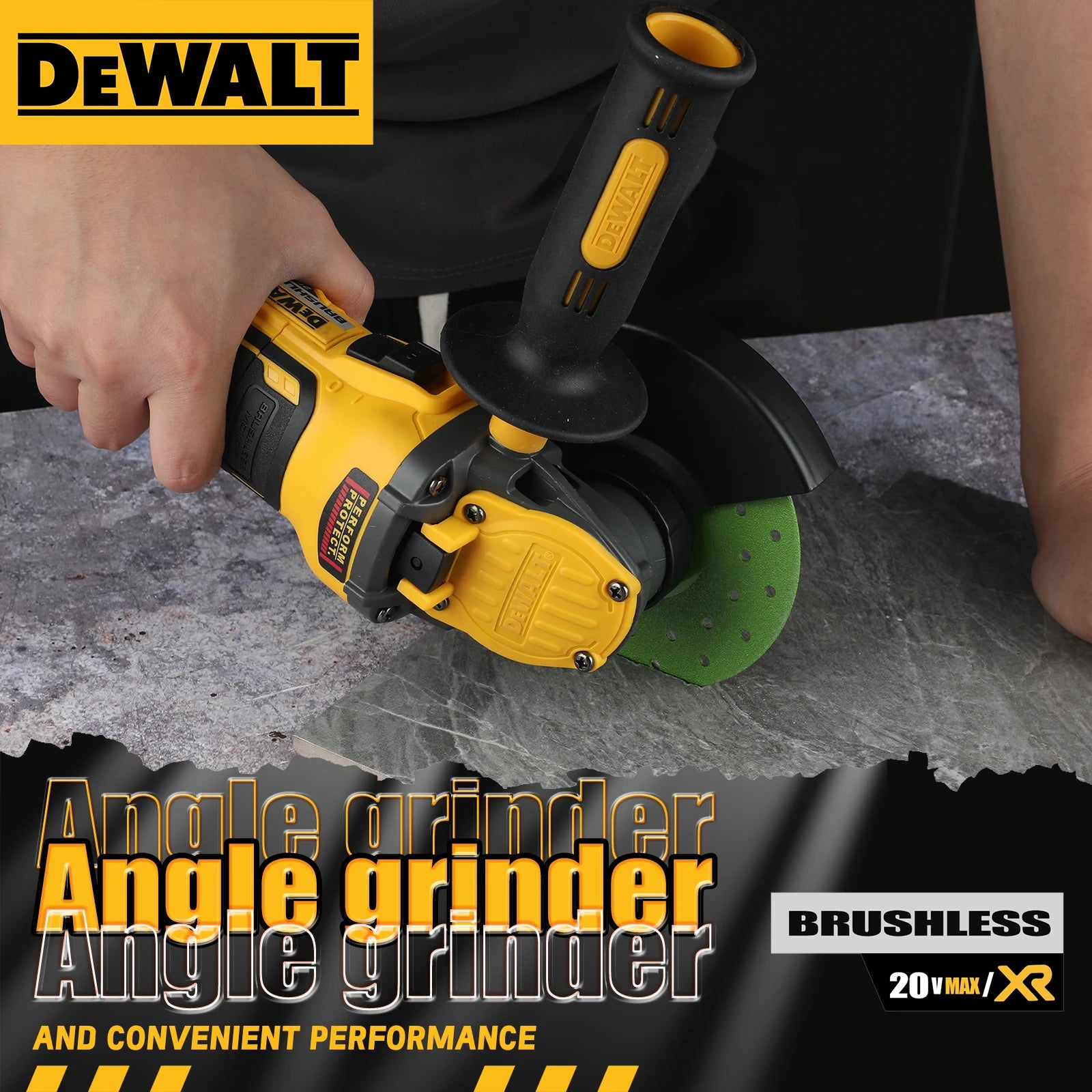 DEWALT DCG409 20V brushless 125mm flat head angle grinder,tool form gives freedom.Perfect for various cutting and grinding tasks