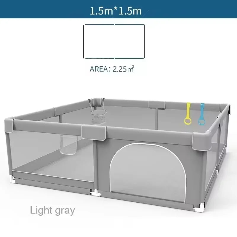 Corralito IMBABY para Bebés | Gris | Valla de Seguridad con Aro y Caja de Pelotas