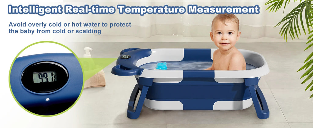 Bañera Portátil Plegable para Bebé con Termómetro y Cojín | 0-36 Meses