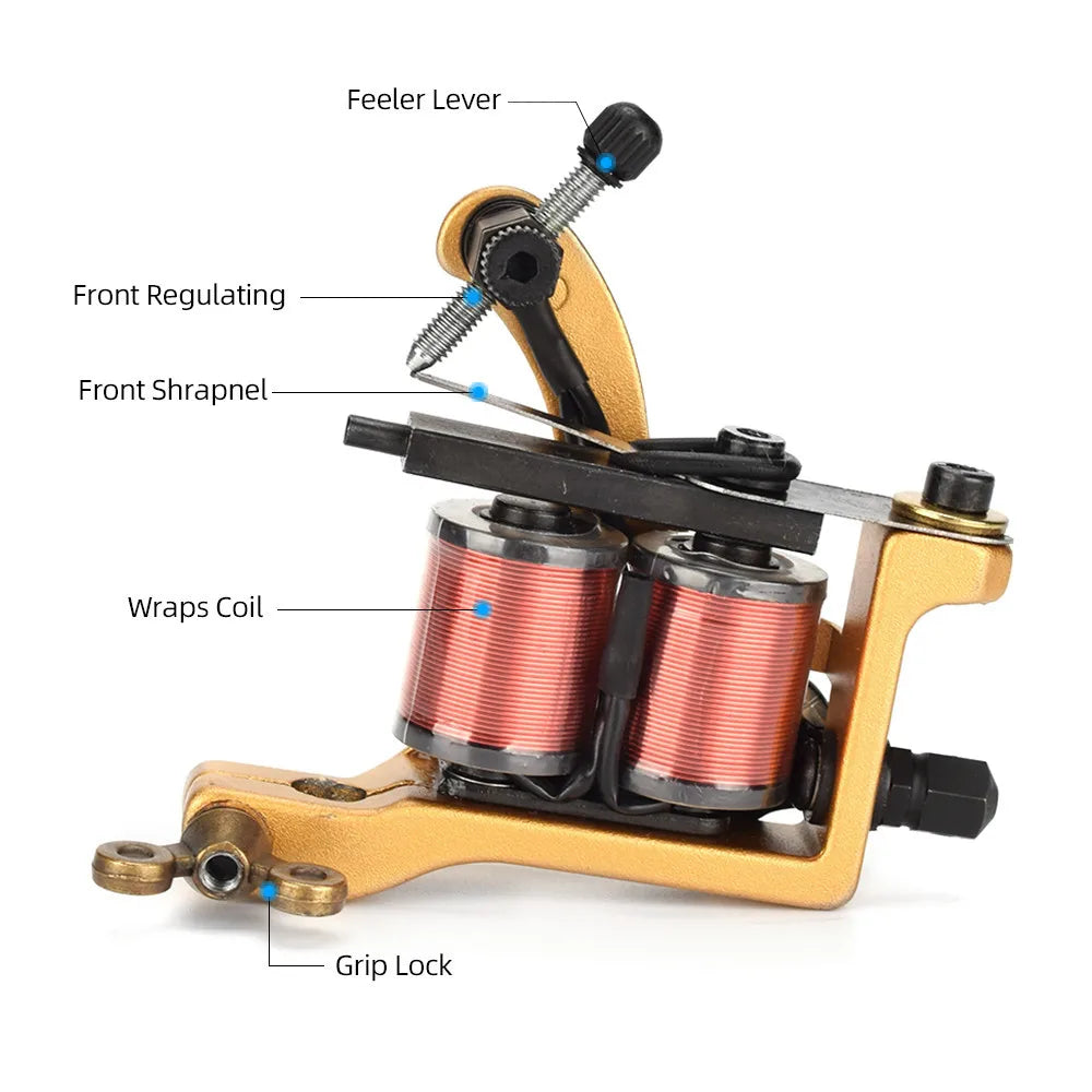 Professional Coil Tattoo Machine Gun 10 Wraps Cast Iron Tattoo Coil Machine for Tattoo Liner and Shader Traditional Tattoo Gun