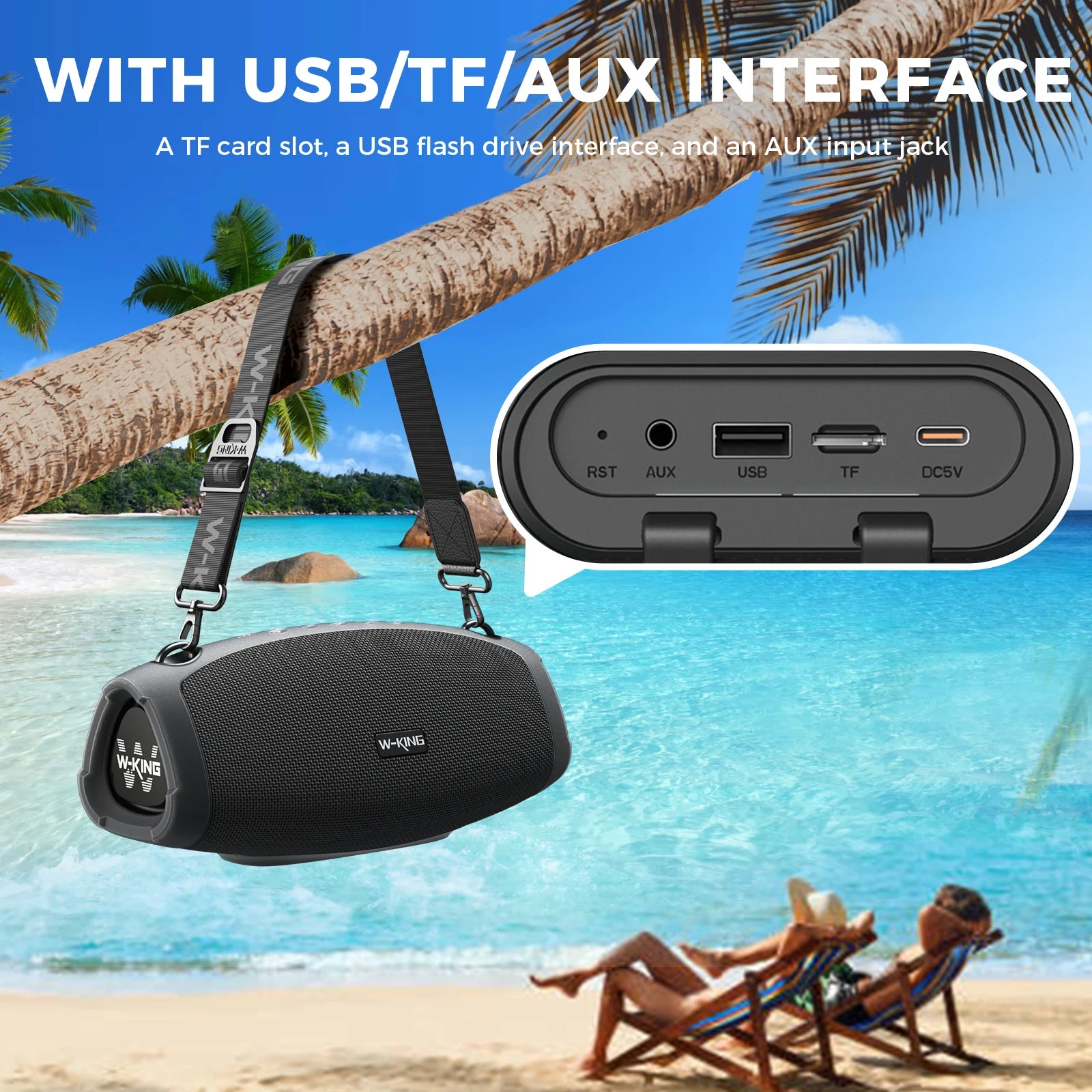 W-KING 70W Waterproof Portable Loud Bluetooth Speaker, Wireless Outdoor Boombox SubwooferTriple Passive Radiators-Deep Bass