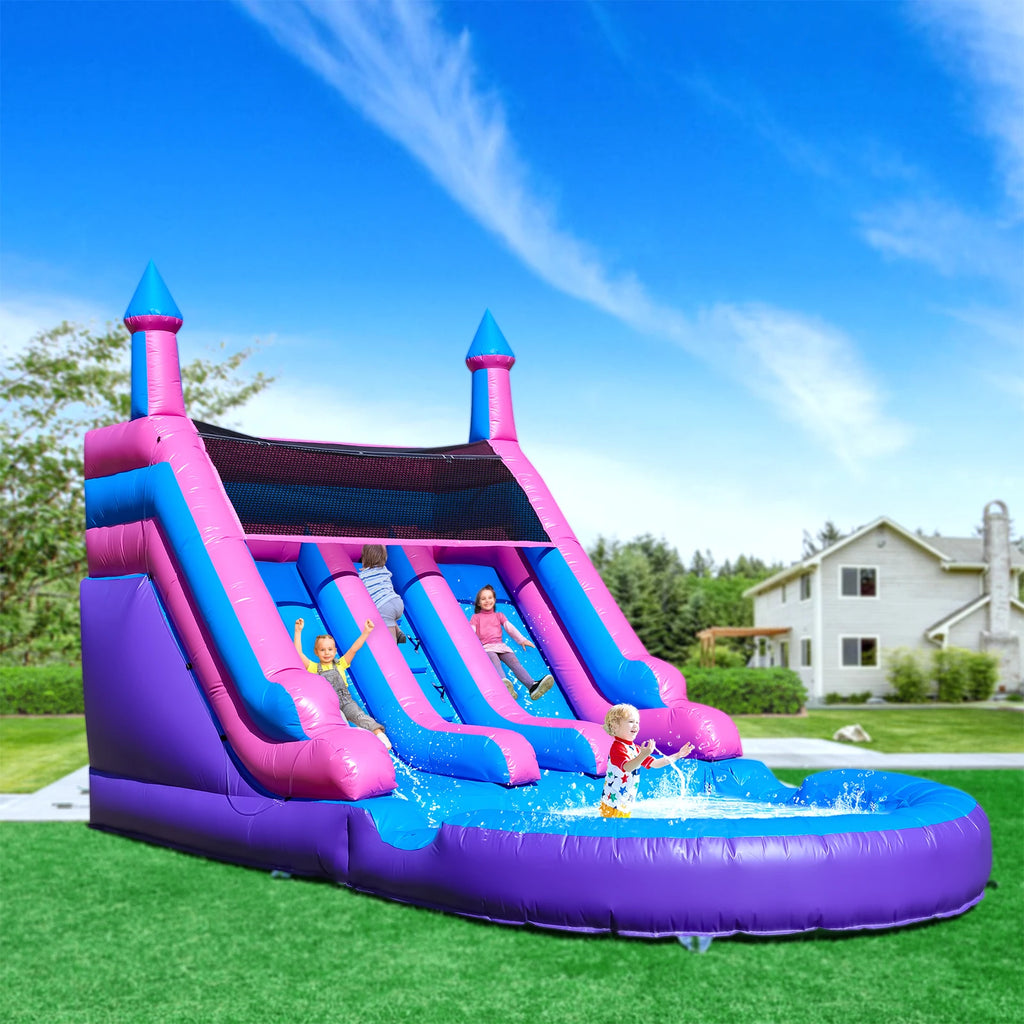 Tobogán Doble Inflable Comercial 6.4m con Piscina | PVC | Parque Infantil 🎉 - Firu Total Sales