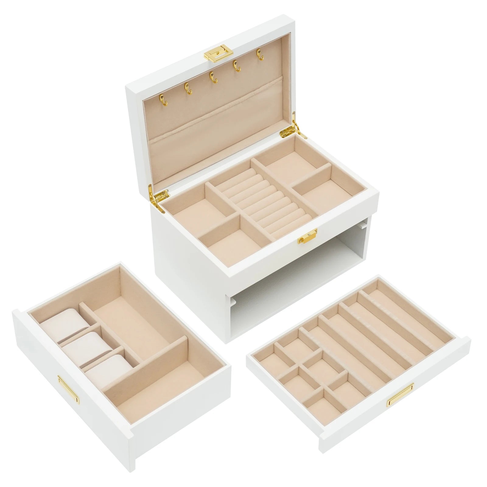 Black Walnut /Brown / White Wood Organizer Jewelry and Watch Display Case Storage Box Convenient