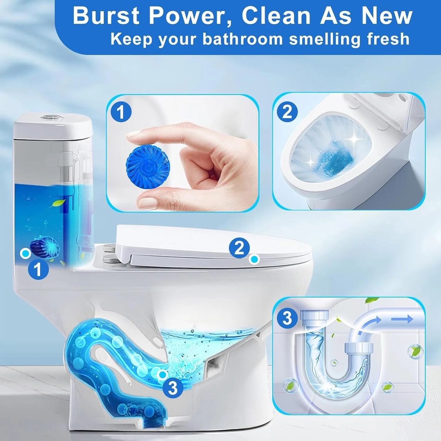 12 Pack Toilet Tank Tablets: Long-Acting Auto-Clean & Deodorizer | Concentrated Formula Fights Tough Stains, Fresh&Hygiene