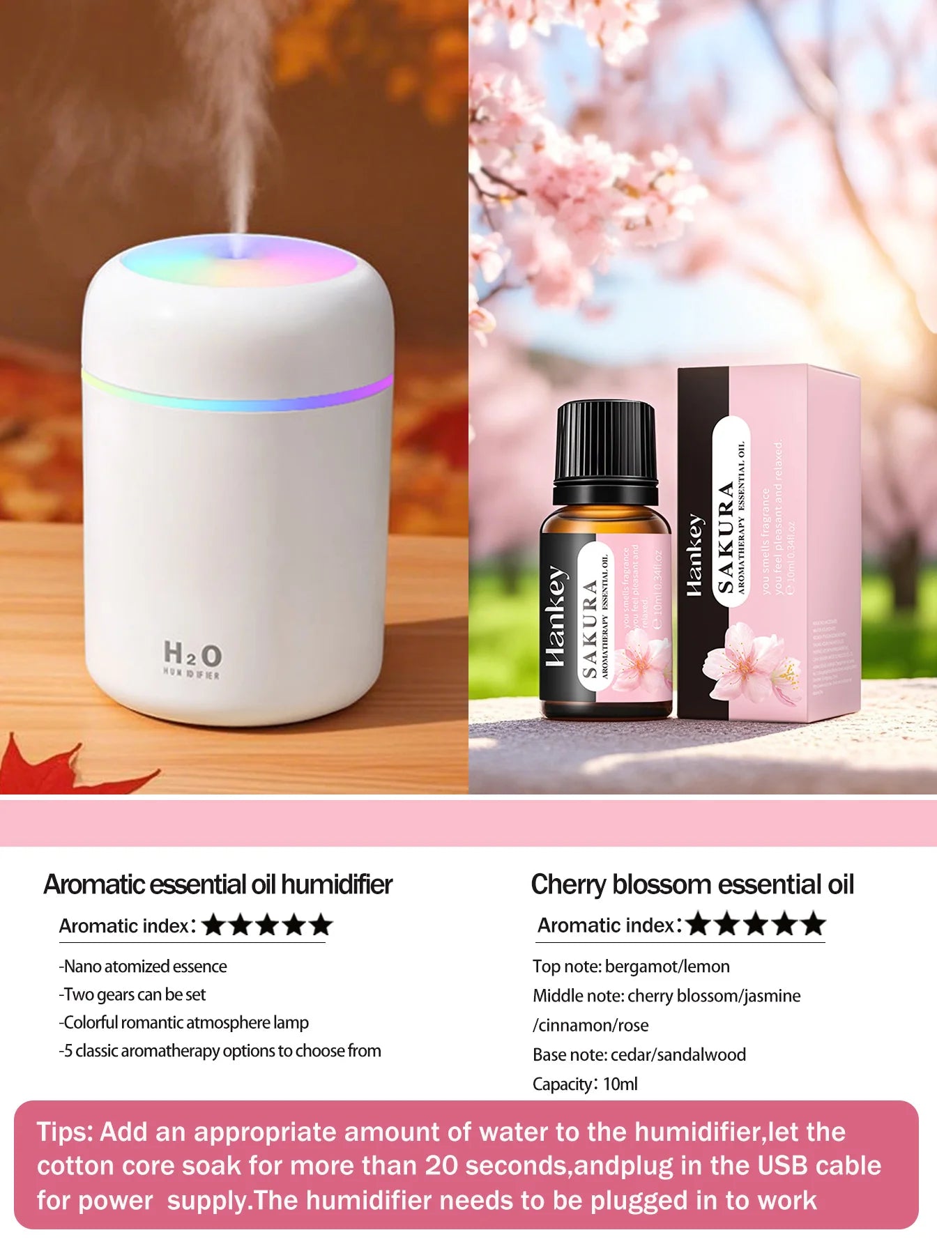 Difusor Aromaterapia 300ML | Purificador de Aire | Luz 7 Colores | Auto y Hogar 🌿