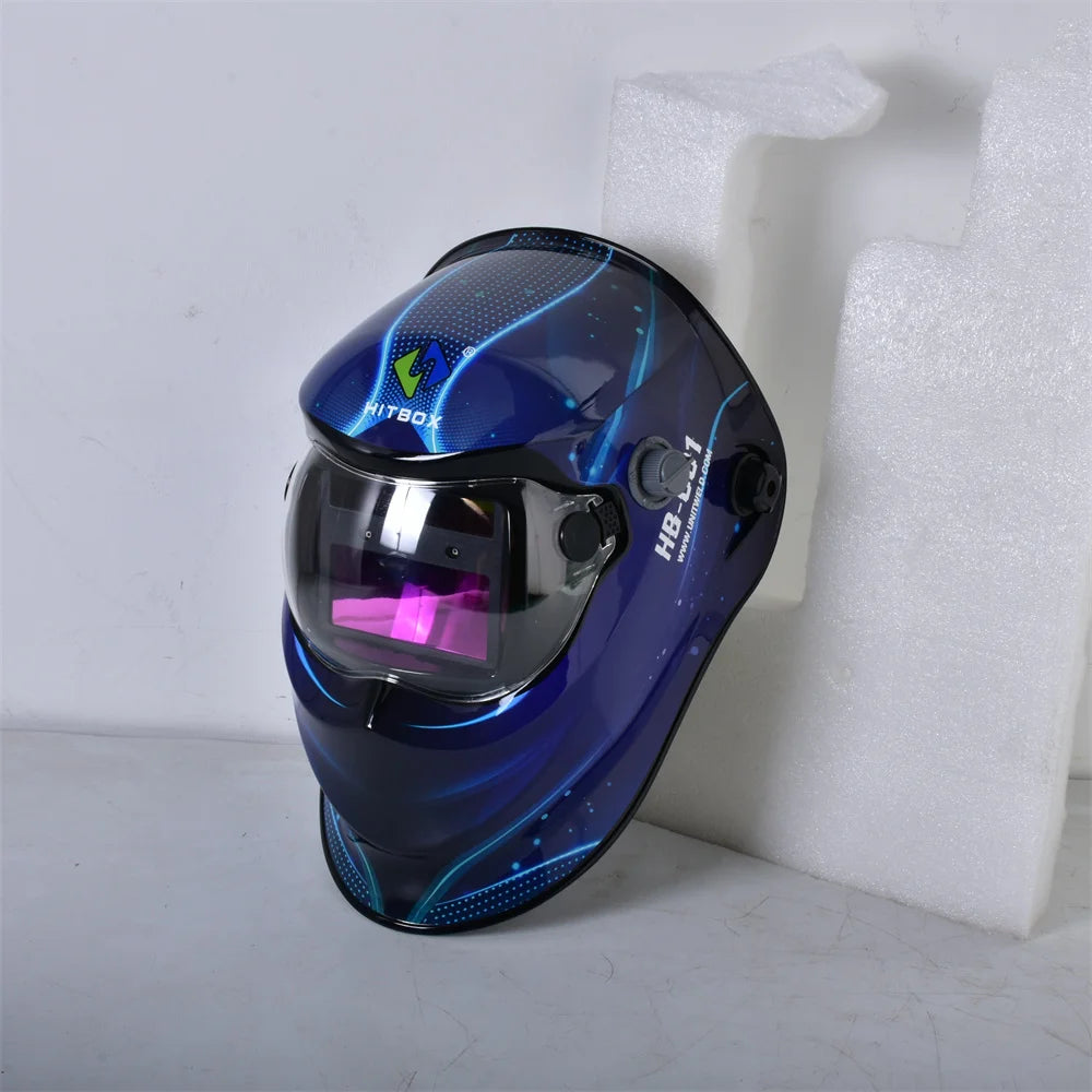 HITBOX Welding Helmet Auto Darkening - Large Viewing Screen True Color Hood Solar Lithium DIN4/5-9/9-13 1/1/1/2