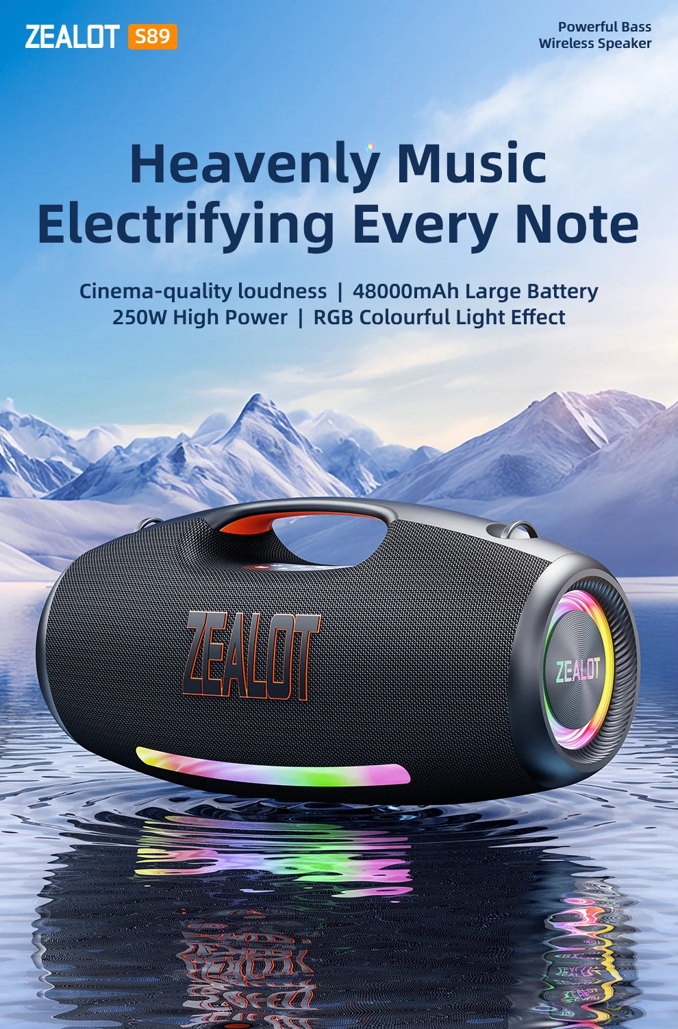 ZEALOT-S89 250W Waterproof Portable Loud Bluetooth Speaker, Wireless Outdoor Boombox SubwooferTriple Passive Radiators-Deep Bass
