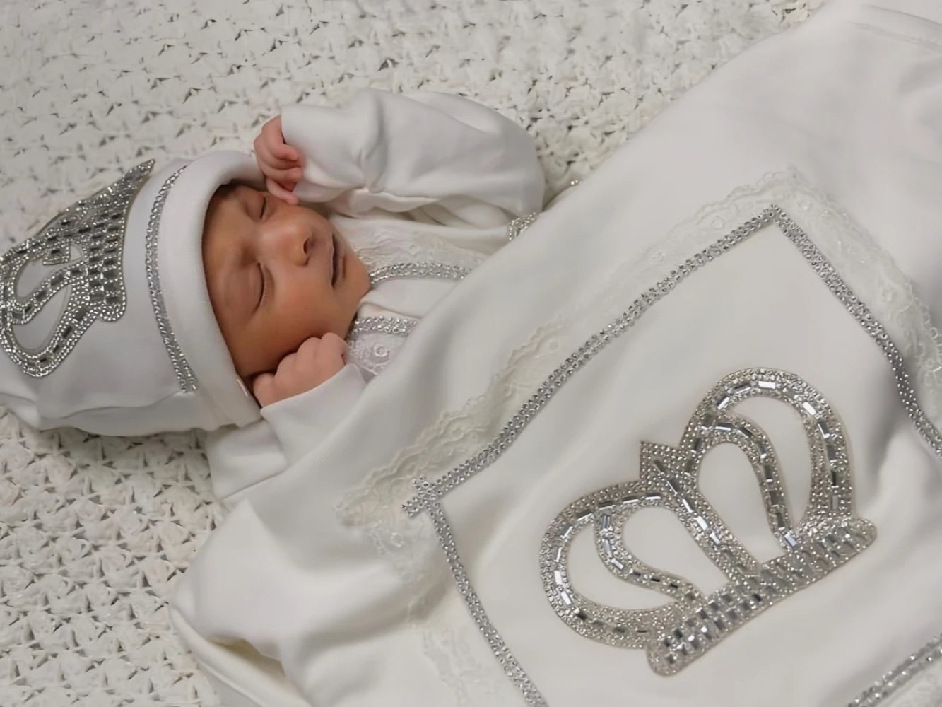 5pcs Newborn Baby Embroidery Lace Romper Outfit Clothing Cotton Infant Wrapped Baby Products Pants Mittens Receiving Blanket