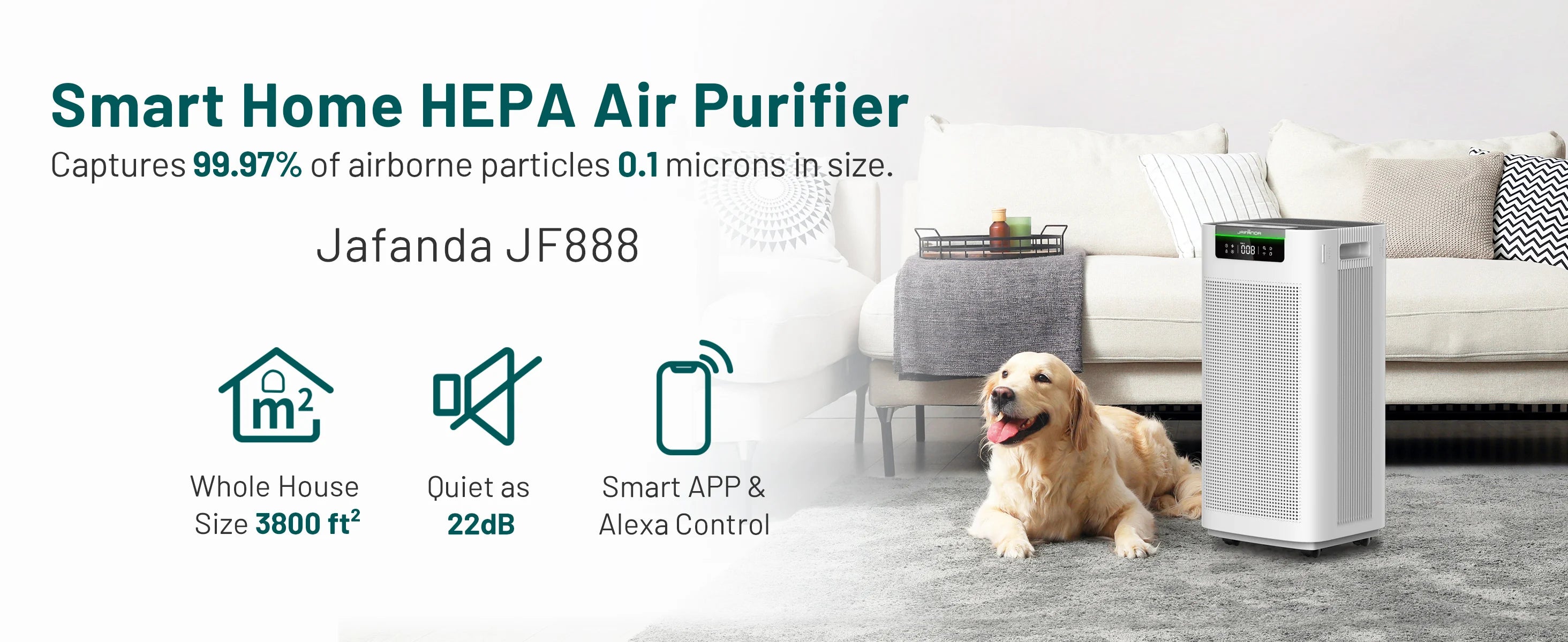 Purificador de Aire Jafànda 3800 ft² | HEPA + Carbón | App y Alexa | Hogar 🌬️
