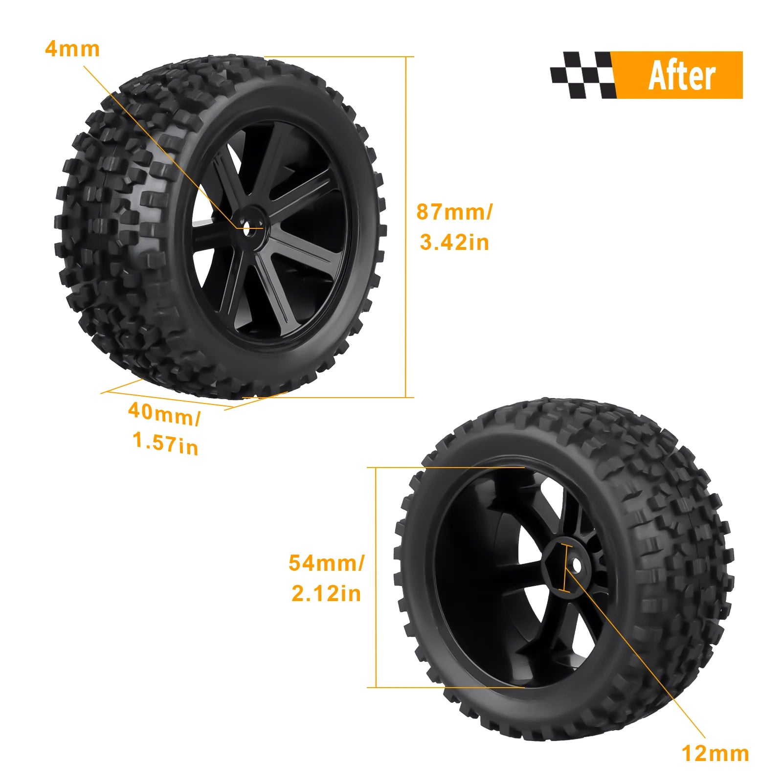 4pcs-Pack HobbyPark Pre-Glued Front & Rear Wheels and Tires Buggy Tyres for 1/10 offroad rc car accessories