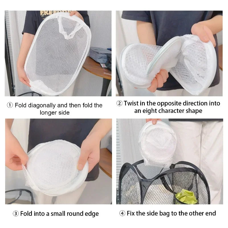 Folding Dirty Laundry Sorting Basket Washing FrameBathroomCloth MeshStorage BagFrame Bucket LaundryOrganizers Storage Pouch