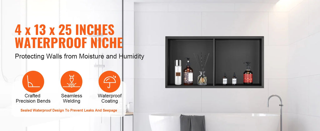 SucceBuy No Tile Shower Niche 304 Stainless Steel Wall Inserted Niche Recessed Double Shelves for Shower  Soap Storage Bathroom