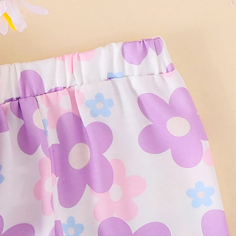 Cute Toddler Girl Autumn Ensemble Bear Embroidered Sweatshirt Floral Flare Pants Headband - 3 Piece Set for Fall