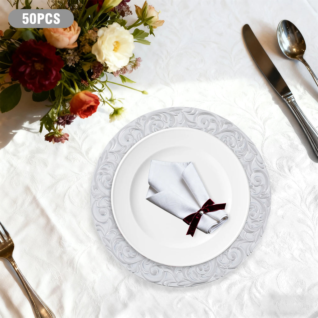 50Pcs Round Plastic Charger Plates 13In Decorative Service Plate With Patterned Reusable For Birthday Parties, Weddings