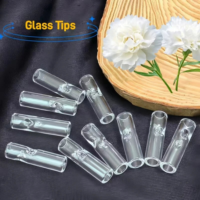 10Pcs Reusable Round Mouth Glass Tips for Joints, Transparent Glass Cigarettes Filter Tips, 30mm Length,OD 8mm,ID 5mm
