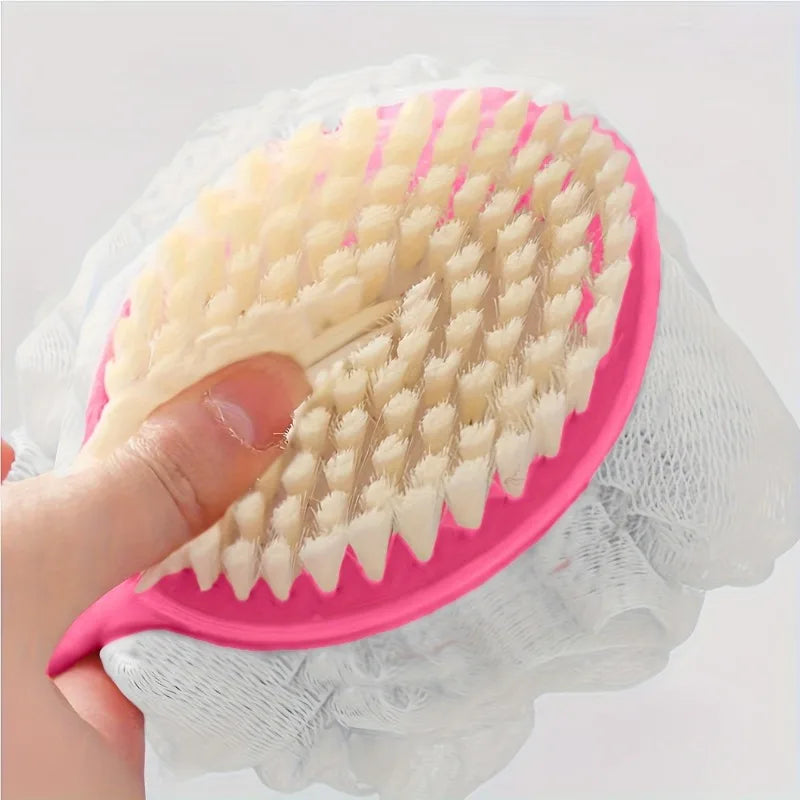2-in-1 Bath Soft Back Brush Gentle Exfoliating Body Brush Bath Shower Sponge Scrubbing Brush Bathroom Shower Cleaning Tool