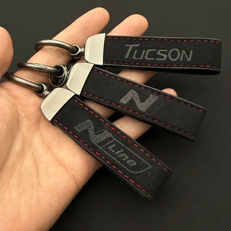 1pc Woman Men Suede Leather N Line Luxury Car Keychain For Hyundai i30 i20 i10 Elantra Kona Tucson Auto Decoration Accessories