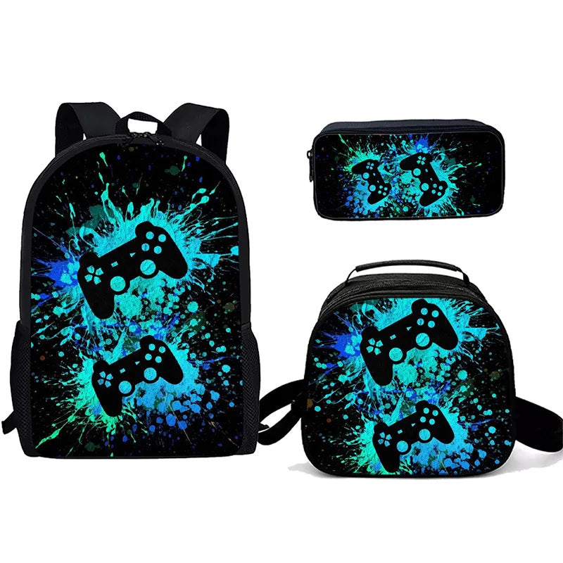 Cartoon Popular games console pad 3D Print 3pcs/Set Student School Bags Laptop Daypack Backpack Crossbody Lunch bag Pencil Case