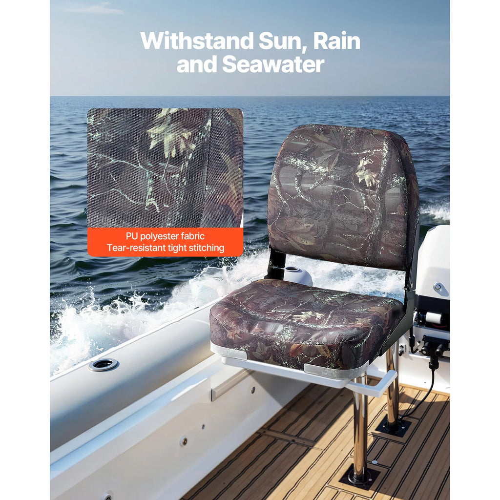 SucceBuy Boat Seat Low Backrest Folding Fishing Seat w/ Thickened Sponge Cushion&PU Polyester Fabric PP Frame Flip Up Boat Seat